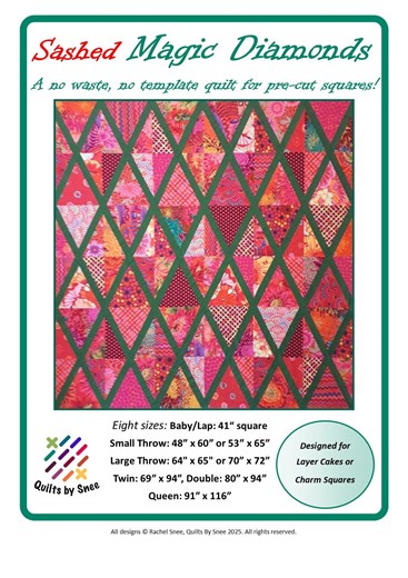 Sashed Magic Diamonds Quilt Pattern PDF: fast, easy method turns squares into diamonds - no templates, special rulers, trimming or waste!