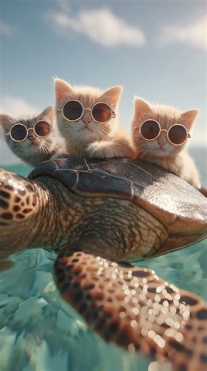 Cool Kittens Riding Turtle Waves! 😎🐢 #3dart #aesthetic #artdaily