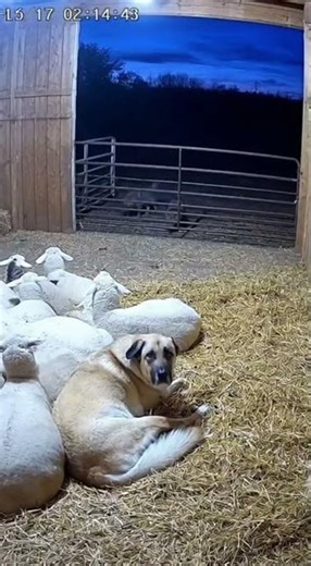 Guard dog wakes up and saves sheep from coyotes — Real Night Footage 🌙🐕 #guarddog #nightlife