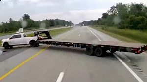 Flatbed trailer pickup cuts off a semi and leaves no time to react