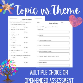 Topic vs. Theme Assessment | Reading Comprehension Questions & Answer Key | ELA