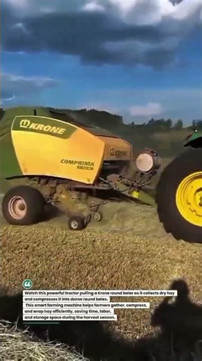 Krone Round Baler in Action|Fast Hay Baling with Tractor Power #FarmingTech #HayBaling #AgriMachines
