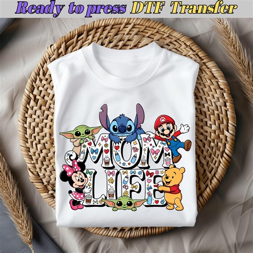 Mom Life Stitch Mario Grogu Minnie Mouse Winnie the Pooh DTF Transfer, Cute Disney Momlife Baby Bottle Coffee Mom Shirt Ready to Press - Etsy