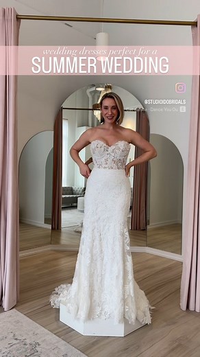 1.1K views · 14 reactions | Summer brides, it's your turn to shine!  Check out this collection of new wedding gowns perfect for the summer bride. We think wedding dresses with tropical floral lace and light and airy fabrics would look amazing on brides, saying "I do" during the warmer months. Let us know in the comments which wedding dress was your favorite! | Studio I Do Bridals Virginia Beach | Facebook