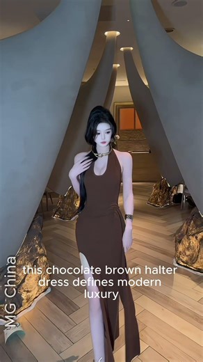 “Luxury Brown Halter Dress Look 🤎🔥 | Elegant Slit Style in 10s #Shorts”