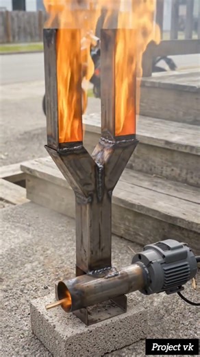 DIY Rocket Stove with Blower Motor | Twin Flame Output 🔥” #experimnent