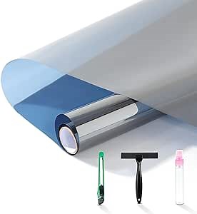 FuFin One-Way Window Privacy Film with Free Installation Tools,Premium PET Material,Heat Control 99% UV Blocking and Privacy Protection Window Film.Window Tint for Home Office (Blue 17.5"×78.7")