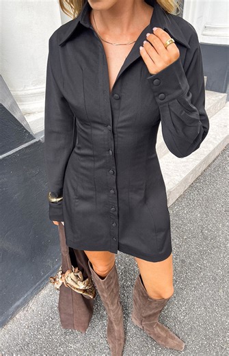 Rena Black Long Sleeve Fitted Mini Dress | Beginning Boutique