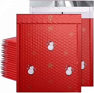 Fuxury 8.5x12 Inch Bubble Mailers #2 Christmas Custom Padded Envelopes Winter Lovely Snowman Shipping Envelopes Pack of 25