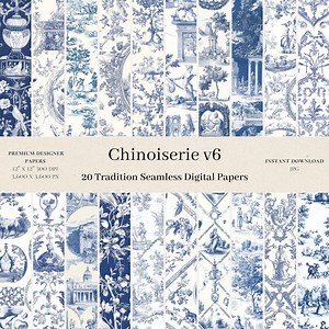 20 Chinoiserie Digital Papers - Vintage Toile De Jouy Scrapbook, Seamless Digital Paper, Old French Pattern, Blue Background, Printable V6 - Etsy