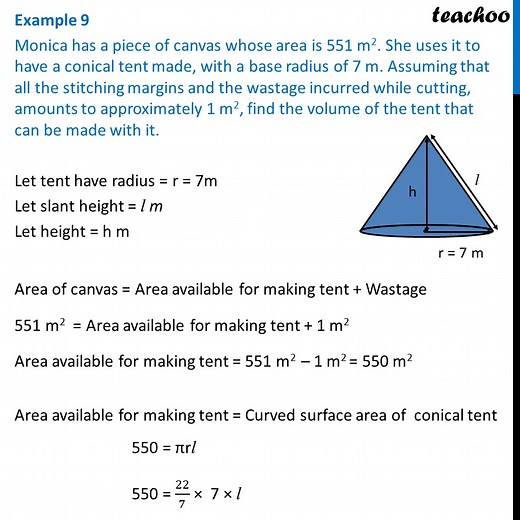 Example 9 - Monica has a piece of canvas whose area is 551