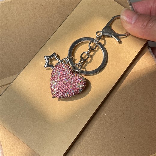 Bling Pink Heart & Star Keychain, Multi-purpose Accessory,silver Key Ring - Etsy