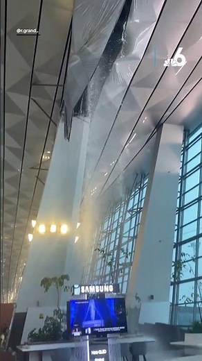 Roof collapses inside airport terminal during heavy downpour