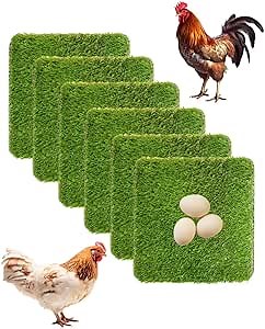 Nesting Box Pads for Chickens, 6 Pcs Artificial Thicken Grass Chicken Nesting Pads, Washable Nesting Pads for Chicken Coop and Pet Garden Lawn Indoor Outdoor 12"×12"×1.2"