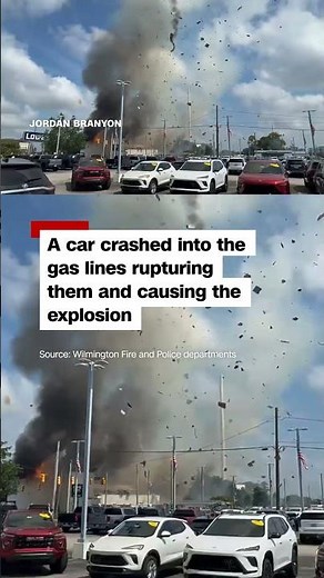 Gas line explosion sends debris flying