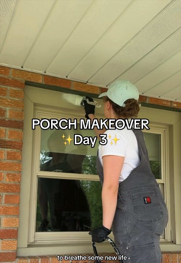Porch Makeover Day 3: Painted Ceiling & Cedar-Wrapped Posts