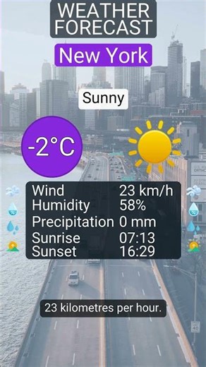 New York weather: Sunny on 15 December 2025