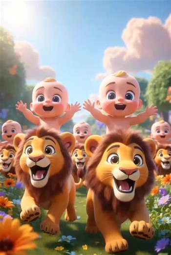 Du di Du di dam dam song 🎵| Cute babies fun on lions #kidstiktok #forkids #cocomelon #animation #fyp