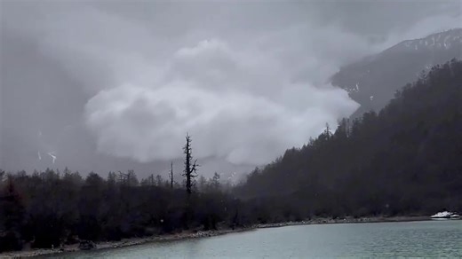 Dramatic moment avalanche roars down mountain