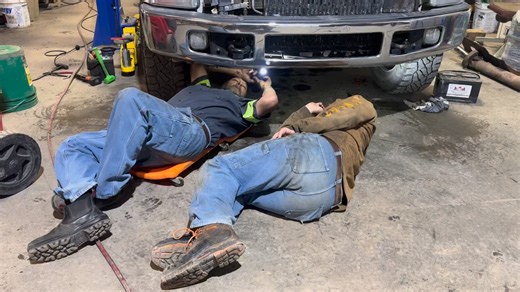 Had some room to breathe on the work load today so we decided to get some training done Casey teaching gage how to preform a cab off to make repairs on the engine #mechanic #training | Johnson's Diesel Service, Huntington Ut