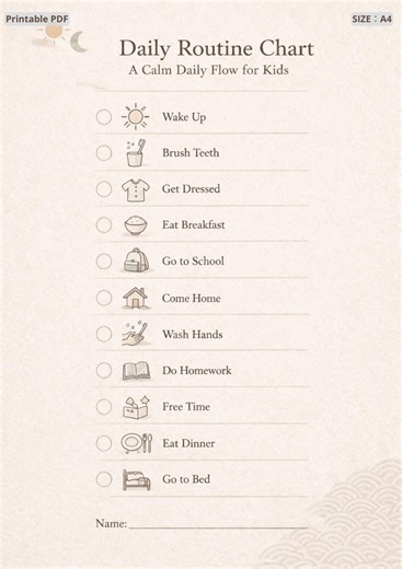 Daily Routine Chart for Kids, Printable Visual Schedule, Minimalist Routine Checklist PDF