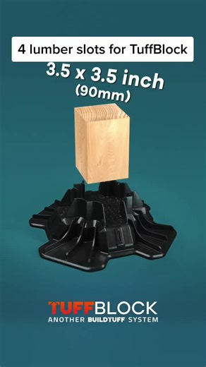 TuffBlock has 4 slots: 2 for posts and 2 for joists to fit all common sizes of lumber. The post slot means you don't have to chisel out the centre like when using concrete deck blocks. #deck #decking #deckbuilding #landscaping #tuffblock #buildtuff