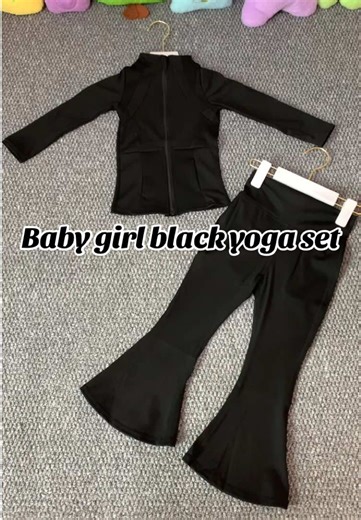 Baby Girls Black Yoga Active Wear Set with Zip Pocket Kids Gymnastics Outfit Soft Stretchy Pants Boutique Outfit #videowave #girlclothes #yoga #smallbusiness #athleticwear @TikTok @tiktok creators @TikTok for Business