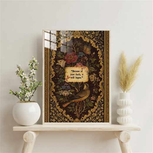 Vintage Faith Quote Wall Art | Personalized Script Wall Art, Custom Message Vintage Print, Bird and Nature Lover Gift, Digital Download - Etsy