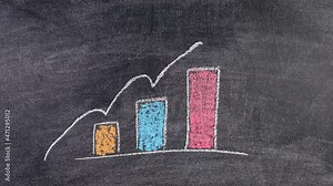 Development, growing bars graphic. Information drawn on a black chalkboard.