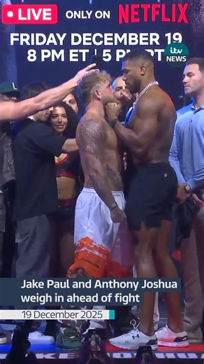 ITV News on Instagram: "Anthony Joshua will take on YouTuber-turned-boxer Jake Paul in a heavyweight bout in Miami on Friday. The fight at the Kaseya Centre will consist of eight three-minute rounds, with the boxers using 10oz gloves. #itvnews #boxing #anthonyjoshua #jakepaul #sport"