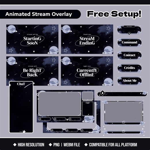Galaxy Stream Overlay Pack for Twitch, Youtube, Kick, OBS – Space Planet Orbit Theme, Dark Night Sky, Stars & Cloud Nebula, Cozy Aesthetic - Etsy