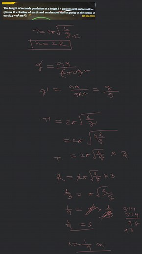 The length of seconds pendulum at a height h=2 \mathrm{R} from ... | Filo