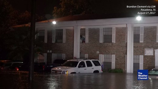 Scenes from Pasadena this morning as flooding from Harvey has trapped people in their homes | The Weather Channel