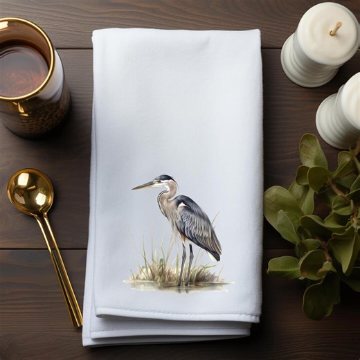 Blue Heron Fingertip Towel: Elegant Powder Room Decor - Etsy