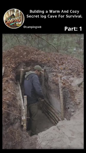 Building a warm and cozy secret log cave for survival. #camping #building #campinglife #bushcraft #outdoors #survival #outdoor #shelter #asmr #SATISFYING #VIRAL #FORYOU