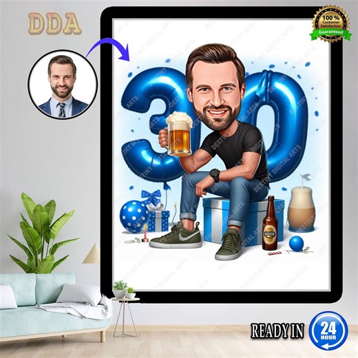 Custom 30th Birthday Illustration | Cheers to 30 Years Digital PNG | Blue Milestone Birthday Clipart | Personalized Thirty Birthday Graphic - Etsy