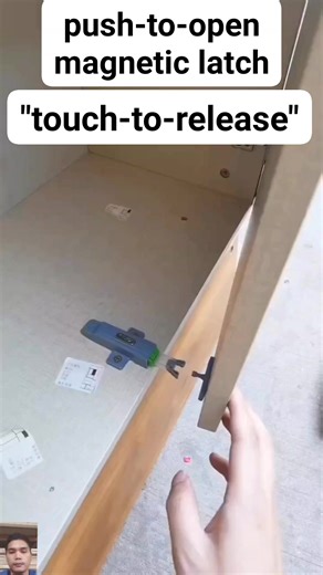 This video showcases a push-to-open magnetic latch for handle-less cabinets. It demonstrates how the spring-loaded mechanism is installed and adjusted to create a sleek, "touch-to-release" door system. #woodworking #ideas #work | Ezc Pamparampampam
