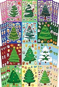 48 Sheets Christmas Tree Party Favors Stickers for Kids - Make Your Own Christmas Tree Stickers - Fun Christmas Games Activities Crafts Gifts