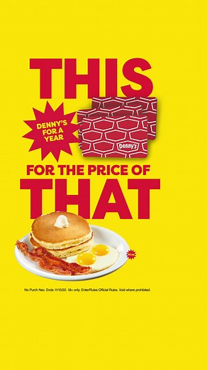 Who doesn’t love a deal? We’re giving away deals as great as the ones on our All Day Diner Deals menu. Get a Year of Free Denny’s for $5.99. 🤑 Go to the 🔗 in our bio to enter.