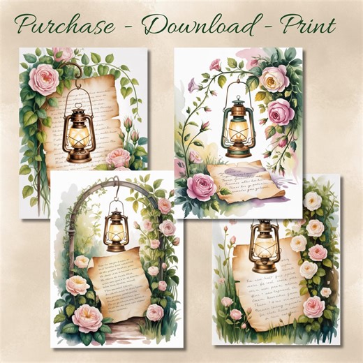 Vintage Floral Note Cards Instant Download, Cottagecore Rose 4x6 Blank Printable Card Set, - Etsy