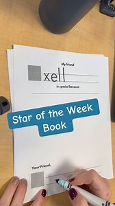 Watch how we create our Star of the Week book at the start of the year! 🌟✏️ Initially, students only write the first letter of the star’s name and their own name’s first letter at the bottom. Together, we do a directed drawing of the star, adapting the Mat Man song to include the star’s name. As the year progresses, students gradually write more of their names and even the full name of the star of the week. This activity is not just a treasured keepsake but also an excellent way to practice wri