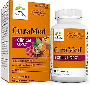 Terry Naturally CuraMed + Clinical OPC - Curcumin Supplement with French Grape Seed Extract - Brain, Prostate & Liver Health Support - Supplement with Ar-Turmerone - 60 Softgels