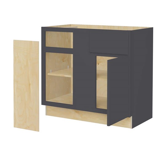 Check The Home Depot's Q&A Before Buying: Home Decorators Collection Hargrove 36 in. W x 24 in. D x 34.5 in. H Assembled Plywood Base Blind Corner Kitchen Cabinet in Valiant Onyx Soft Close