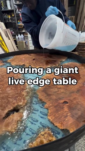 Would you pour this? | Giant live edge table resin pour.