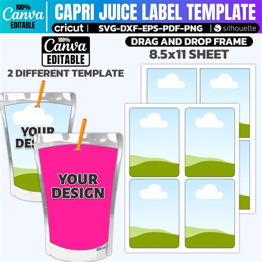 Editable Canva Juice Pouch Label | Birthday Party Printable | Kids Drink Label - Etsy