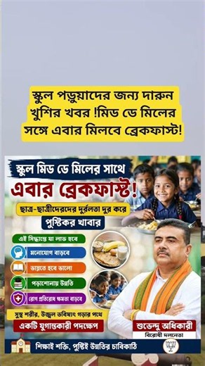স্কুল পড়ুয়াদের জন্য দারুন খুশির খবর !মিড ডে মিলের সঙ্গে এবার মিলবে ব্রেকফাস্ট! #sorts