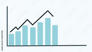 Animation of a graph portraying increasing inflation. Chart rises to illustrate increase in inflation rates. Blue background and green screen background.