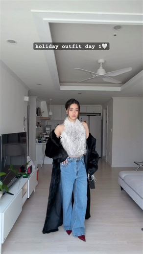 let’s style this faux fur halter top🤍✨ #styleinspo #ootd