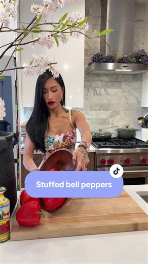 One of our go-to weeknight dinners (recipe below) Stuffed bell peppers -6 bell peppers -1 lb ground beef -2 Italian sausages -1 medium onion, chopped -5 cloves garlic, chopped -2 cups of cooked rice -14.5 ounces canned fire roasted tomatoes -16 oz tomato sauce (we used Monte’s tomato & sweet pepper sauce) -1 cup shredded cheddar mozzarella blend cheese -3 tablespoon olive oil -1 tbs paprika -1 teaspoon chili flakes -1 teaspoon dried oregano -1 teaspoon dried basil -Salt and pepper to taste -Fres