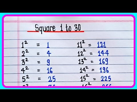 1 to 30 Square Number | Square 1 to 30 | s Square Chart 1 to 30
